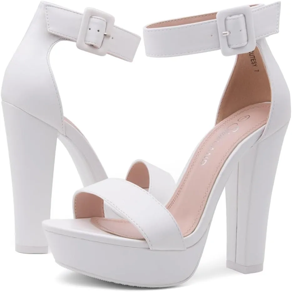 Shoe Land SL-Cutesy Women's Platform Heels Chunky Block High Heeled Sandals Open Toe Ankle Strappy High Heels Black Red Chunky Platform Heels for Prom Wedding Party