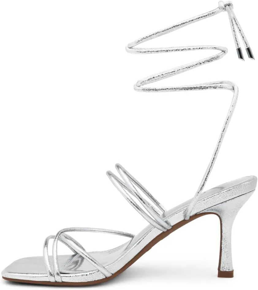 Shoe Land SL-Lumi Women's Lace-Up Heels, Square Open Toe Strappy Heeled Sandals, Ankle Wrap Tie-Up High Heels, Dressy Stiletto Heels for Prom, Wedding, and Party