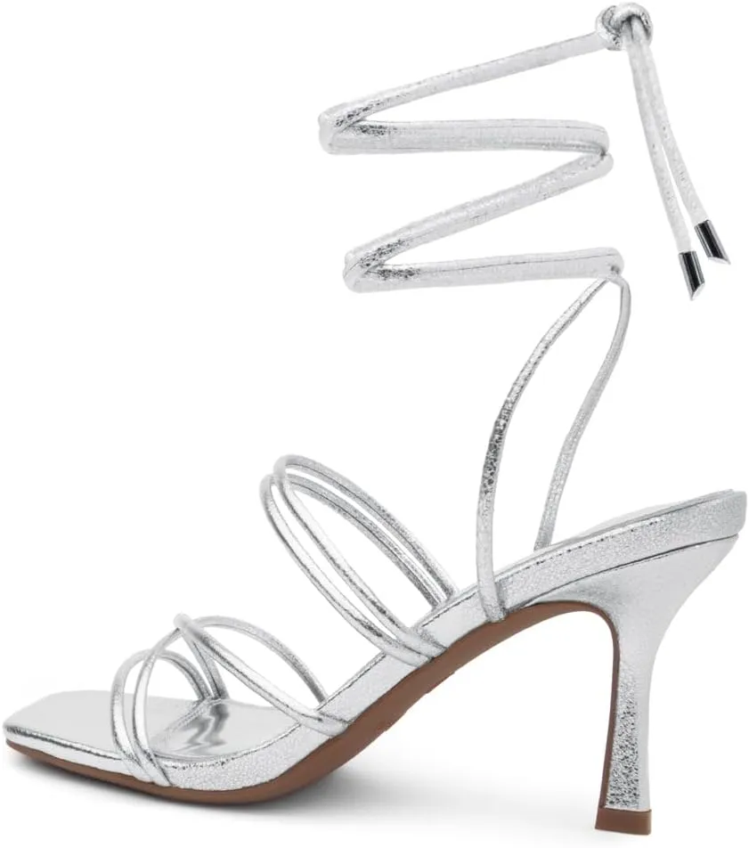 Shoe Land SL-Lumi Women's Lace-Up Heels, Square Open Toe Strappy Heeled Sandals, Ankle Wrap Tie-Up High Heels, Dressy Stiletto Heels for Prom, Wedding, and Party
