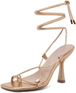 Shoe Land SL-Nadine Women's Lace-Up Heels, Square Open Toe Ankle-Wrapped Tie-Up Heeled Sandals, Dressy Stiletto Strappy Sandals for Prom, Party, and Wedding