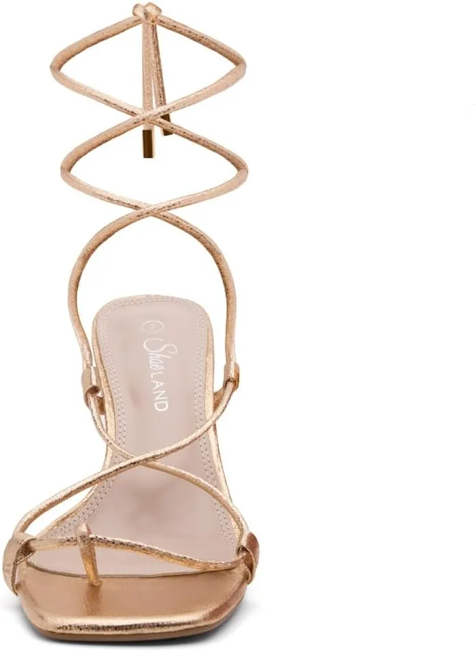 Shoe Land SL-Nadine Women's Lace-Up Heels, Square Open Toe Ankle-Wrapped Tie-Up Heeled Sandals, Dressy Stiletto Strappy Sandals for Prom, Party, and Wedding