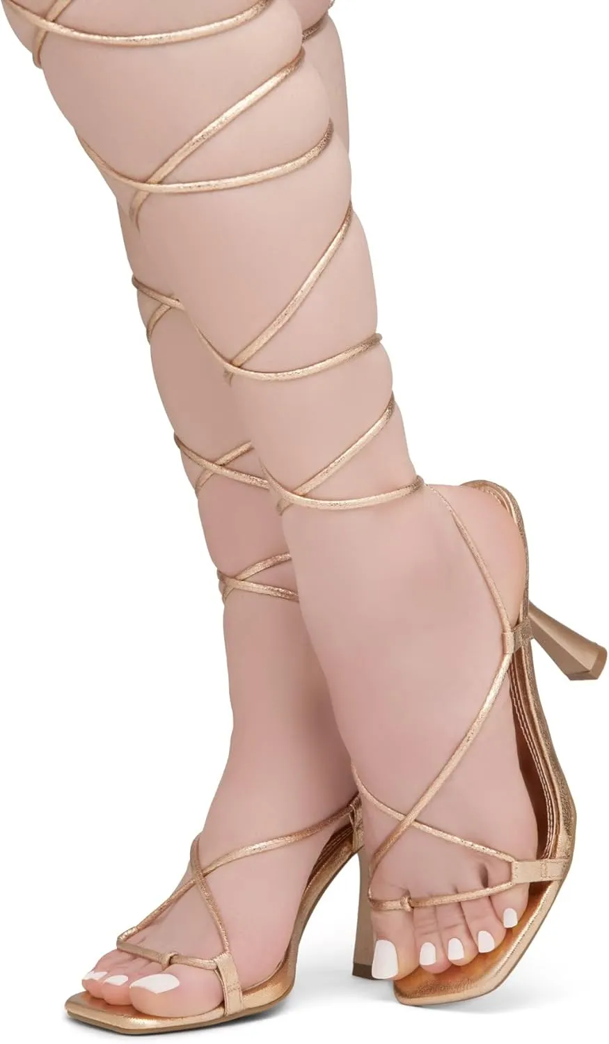 Shoe Land SL-Nadine Women's Lace-Up Heels, Square Open Toe Ankle-Wrapped Tie-Up Heeled Sandals, Dressy Stiletto Strappy Sandals for Prom, Party, and Wedding