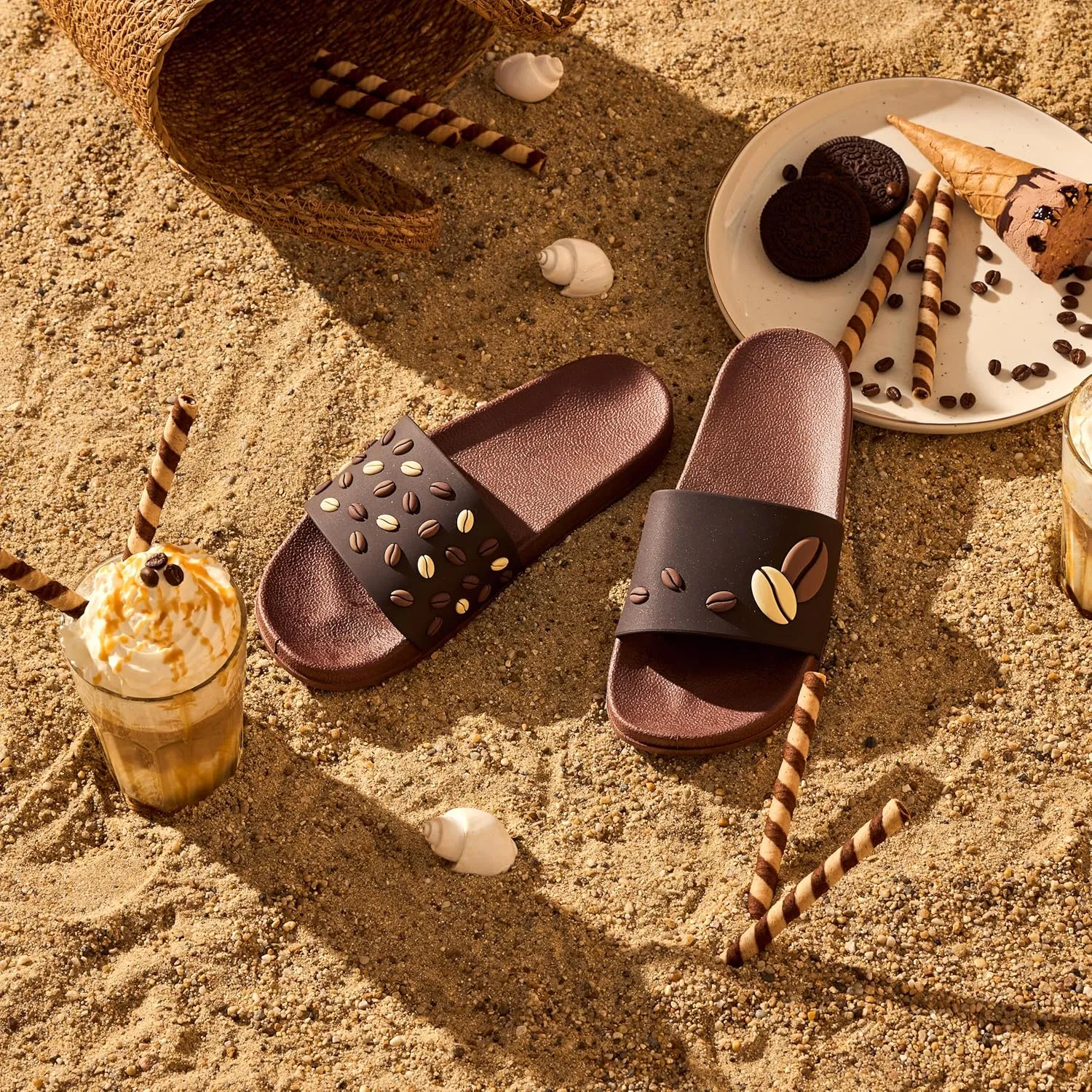Slides & Slippers for Women, Men & Kids Pool Sandals Funny Designs Books Coffee Party Pizza Fox Bear Llama Clouds Footwear Gift