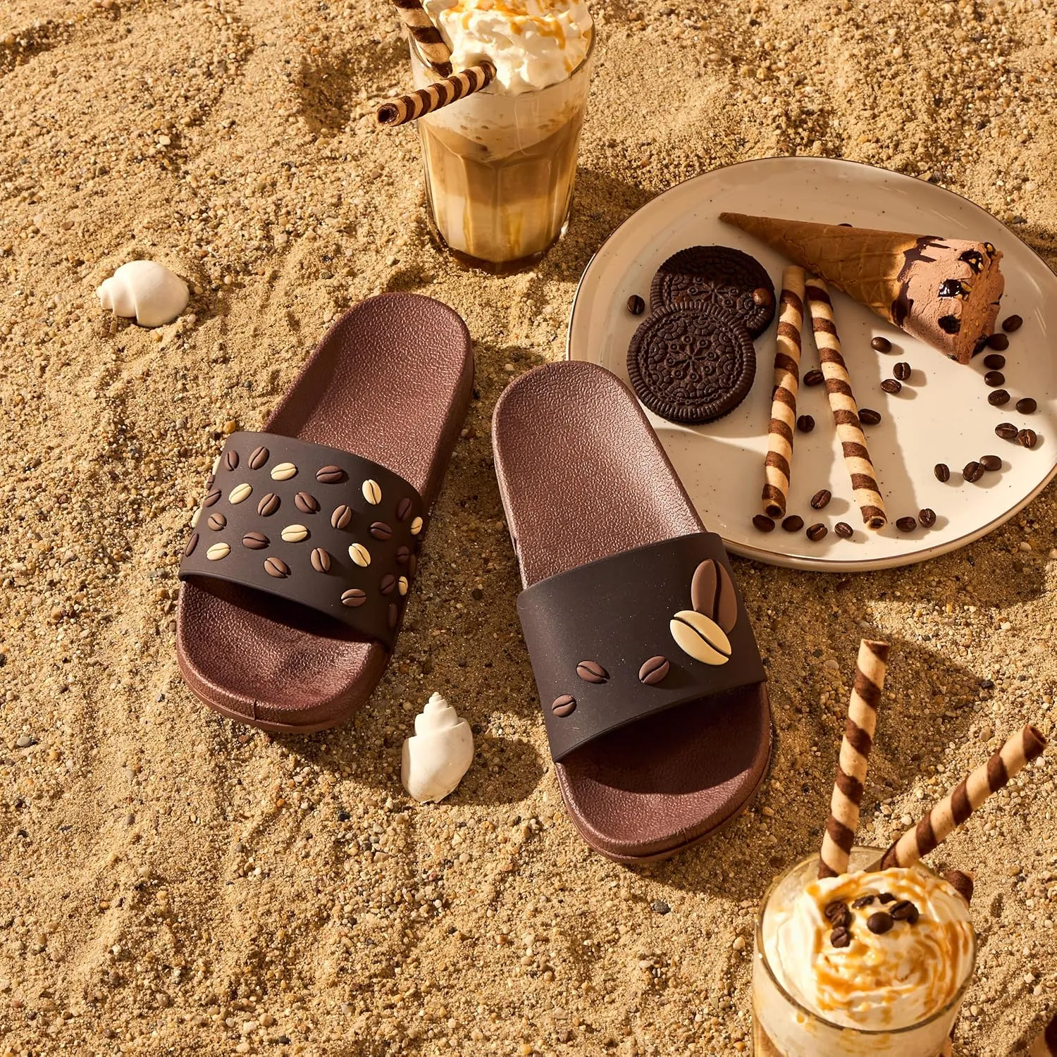 Slides & Slippers for Women, Men & Kids Pool Sandals Funny Designs Books Coffee Party Pizza Fox Bear Llama Clouds Footwear Gift