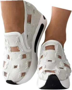 Slip On Sneakers Women Platform Wedge Floral Sneakers Mesh Shoes for Women Breathable Slip On Walking Shoes Casual Embroidery Fashion Sneakers Comfort Work Shoes Outdoor Sports Shoes