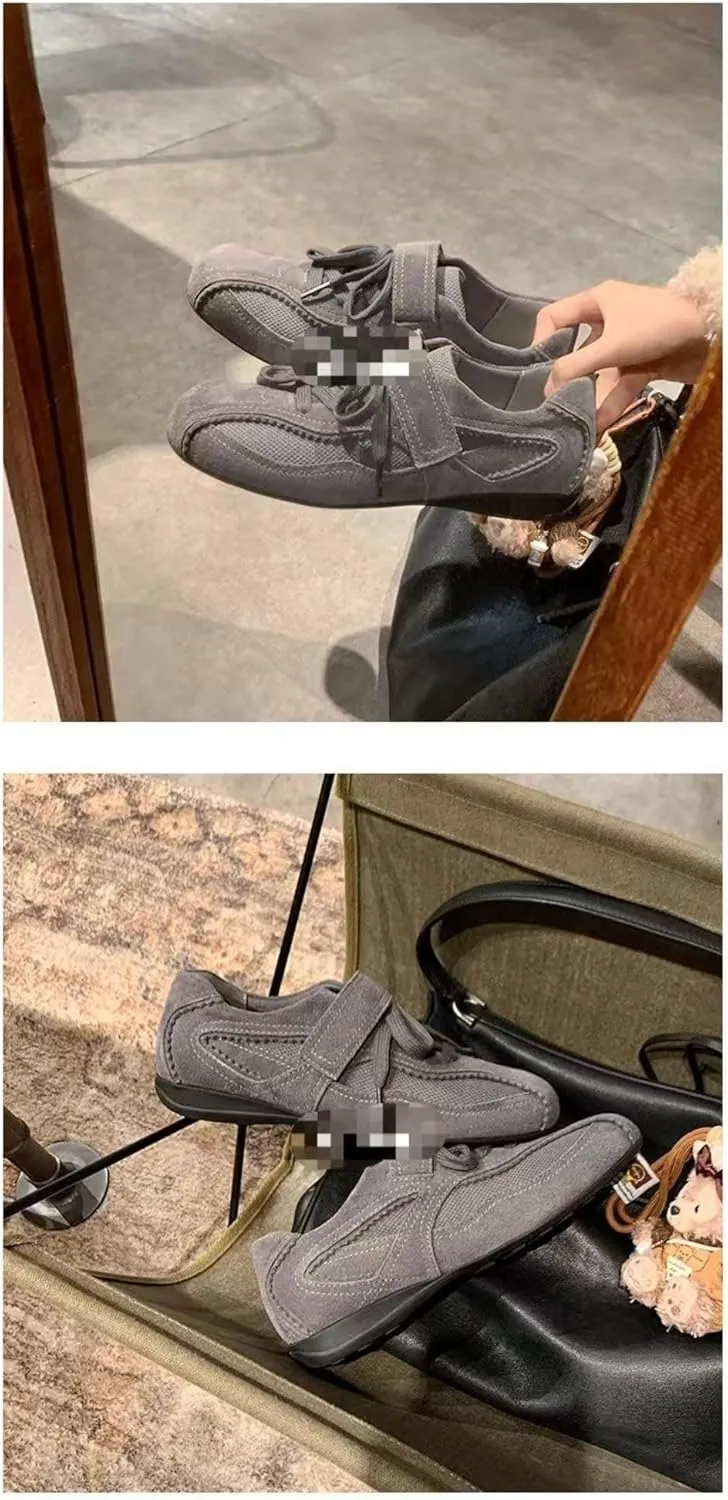 Sneakerina Cute Ballet Sneakers for Women Girls Kawaii Y2K Retro Straps Flat Non-Slip Chunky Sole Casual Leather Lace-Up Flat Platform Sneakers Preppy Back to School Gifts for Daughter Granddaughter