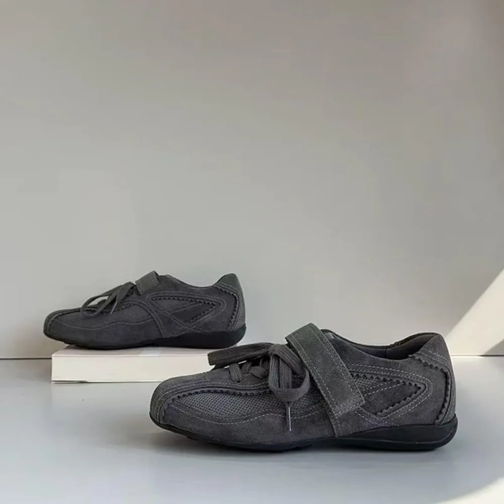 Sneakerina Cute Ballet Sneakers for Women Girls Kawaii Y2K Retro Straps Flat Non-Slip Chunky Sole Casual Leather Lace-Up Flat Platform Sneakers Preppy Back to School Gifts for Daughter Granddaughter
