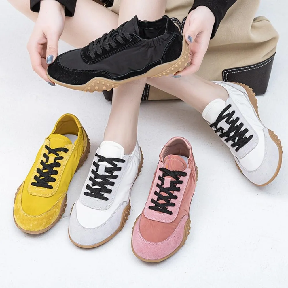 Sneakerina Cute Ballet Sneakers Women Girls Y2K Retro Plain Color Leather Round Toes Dress Shoes Chunky Sole Platform Breathable Tennis Sneakers Preppy Back to School Gifts Daughter Granddaughter