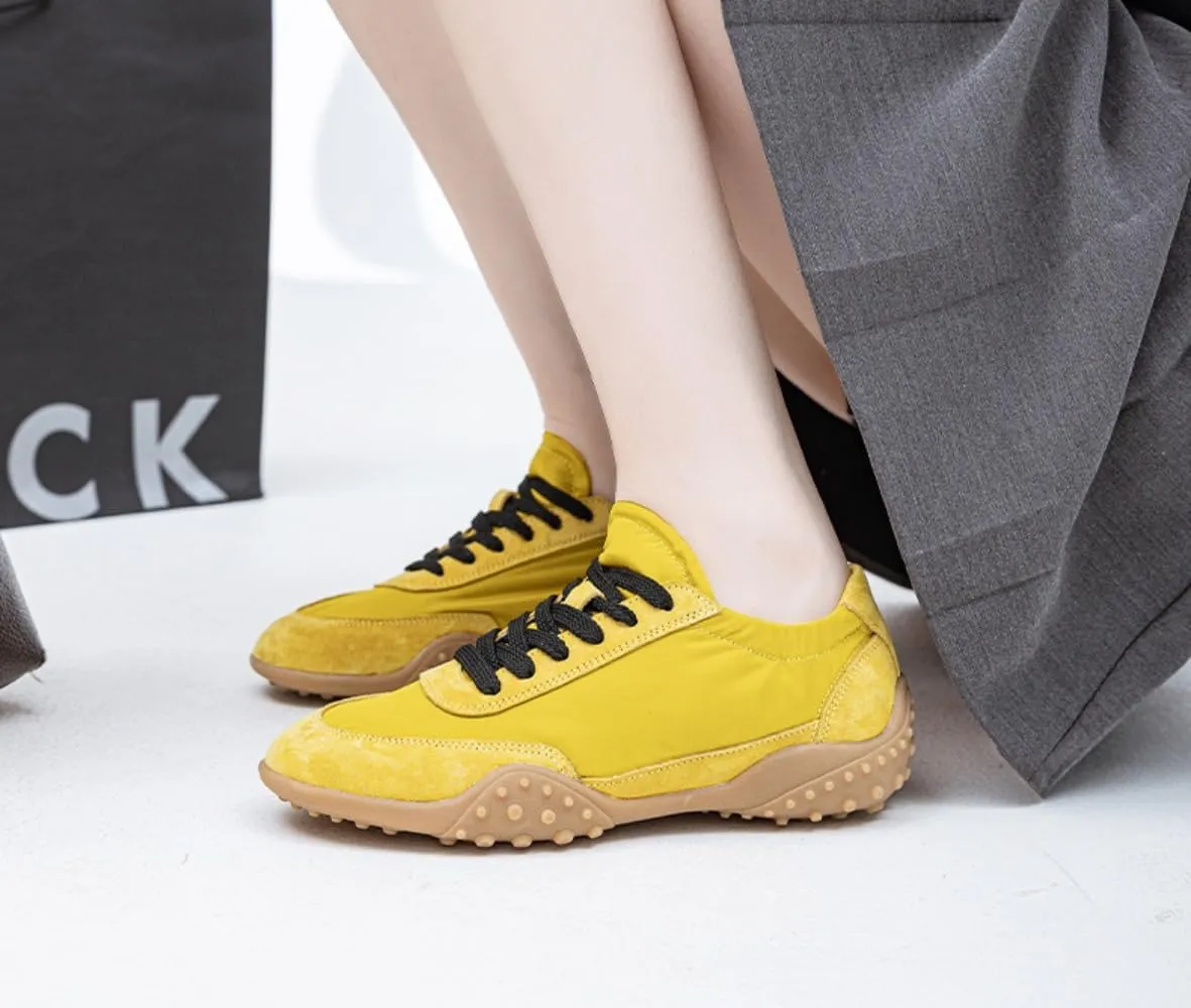Sneakerina Cute Ballet Sneakers Women Girls Y2K Retro Plain Color Leather Round Toes Dress Shoes Chunky Sole Platform Breathable Tennis Sneakers Preppy Back to School Gifts Daughter Granddaughter