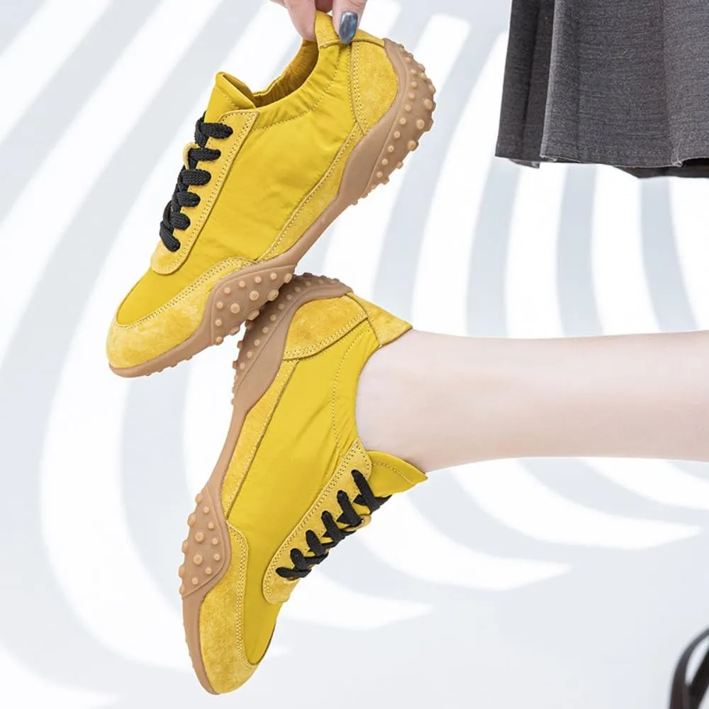 Sneakerina Cute Ballet Sneakers Women Girls Y2K Retro Plain Color Leather Round Toes Dress Shoes Chunky Sole Platform Breathable Tennis Sneakers Preppy Back to School Gifts Daughter Granddaughter