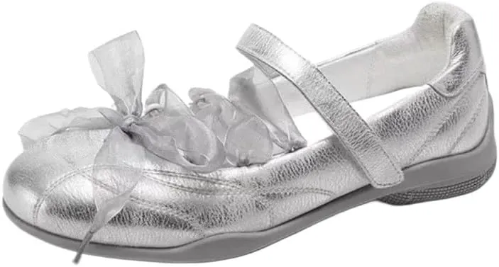 Sneakerina Preppy Ballet Sneakers Women Kawaii Y2K Retro Satin Bow Round Toes Non-Slip Chunky Sole Casual Leather Lace-Up Flat Platform Sneakers Back to School Gifts for Daughter Granddaughter