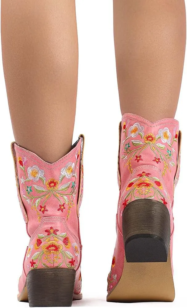 SO SIMPOK Women Classic Cowgirl Boots Ladies Retro Ankle Boots Embroidered Western Short Boots
