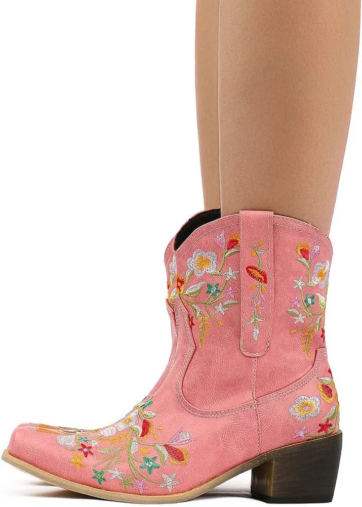 SO SIMPOK Women Classic Cowgirl Boots Ladies Retro Ankle Boots Embroidered Western Short Boots