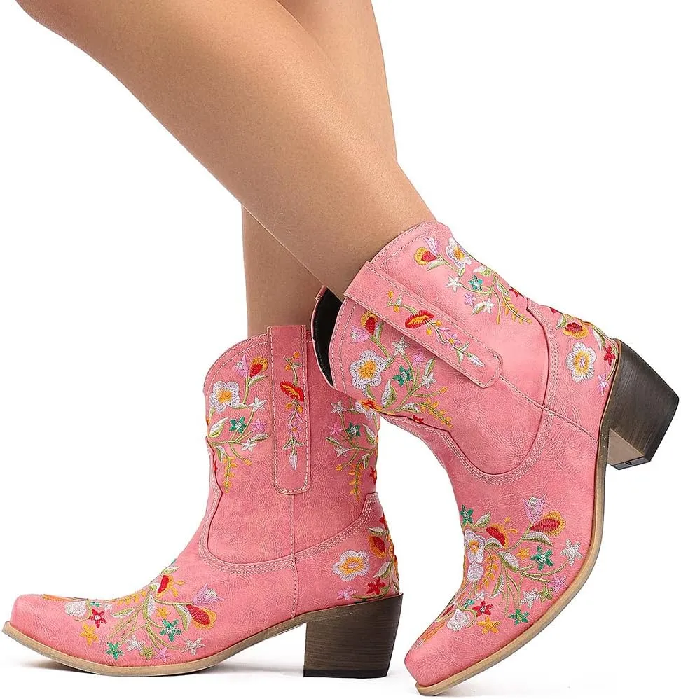 SO SIMPOK Women Classic Cowgirl Boots Ladies Retro Ankle Boots Embroidered Western Short Boots