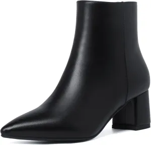 SoundSky Chunky Go Go Boots Women Pointed Toe Ankle Boots Block Heel Side Zipper High Heel Short Booties
