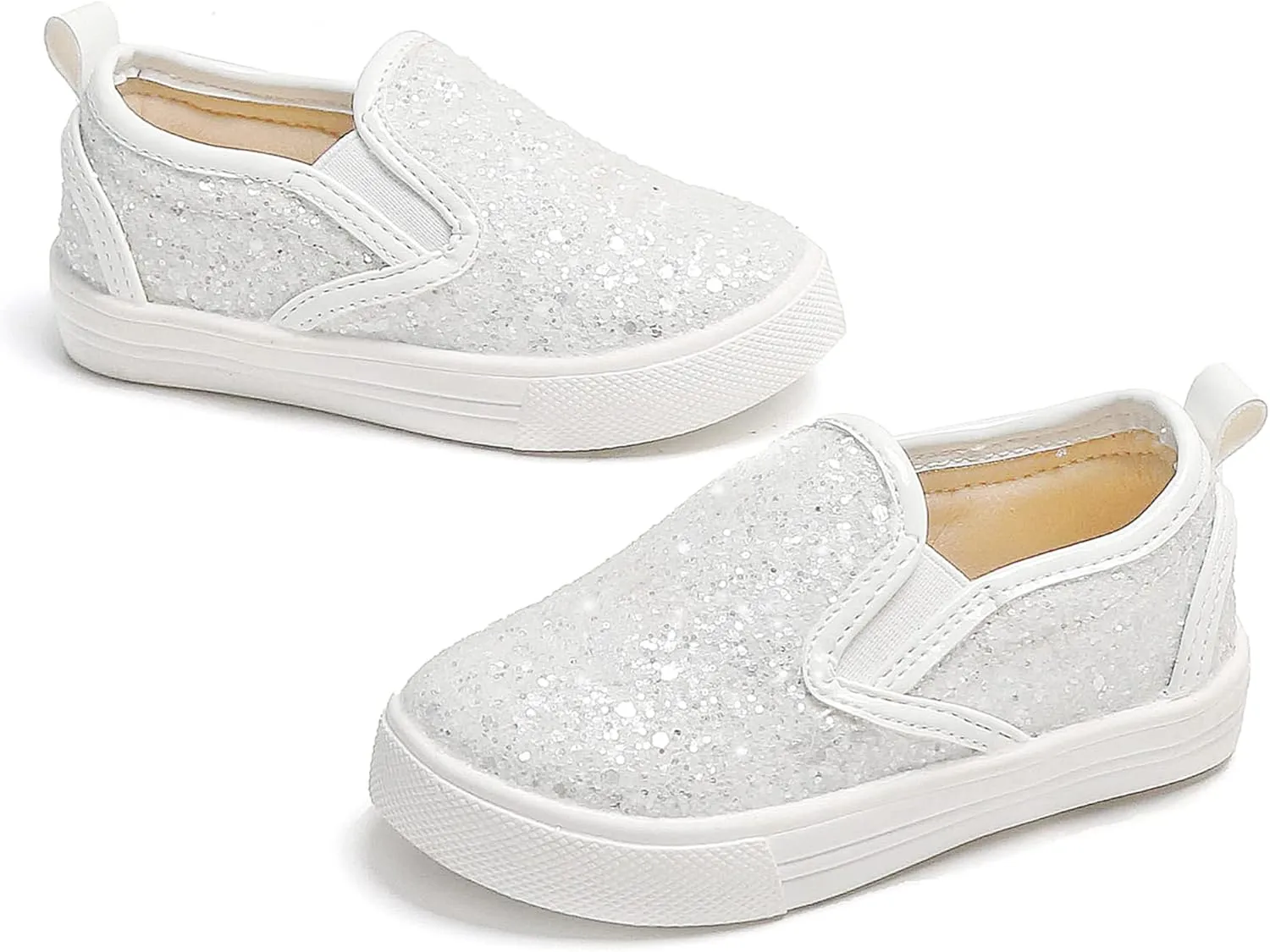 Sparkly Sneakers for Girls 3-12 Years Slip-On Comfort Fit Casual Princess Shoes