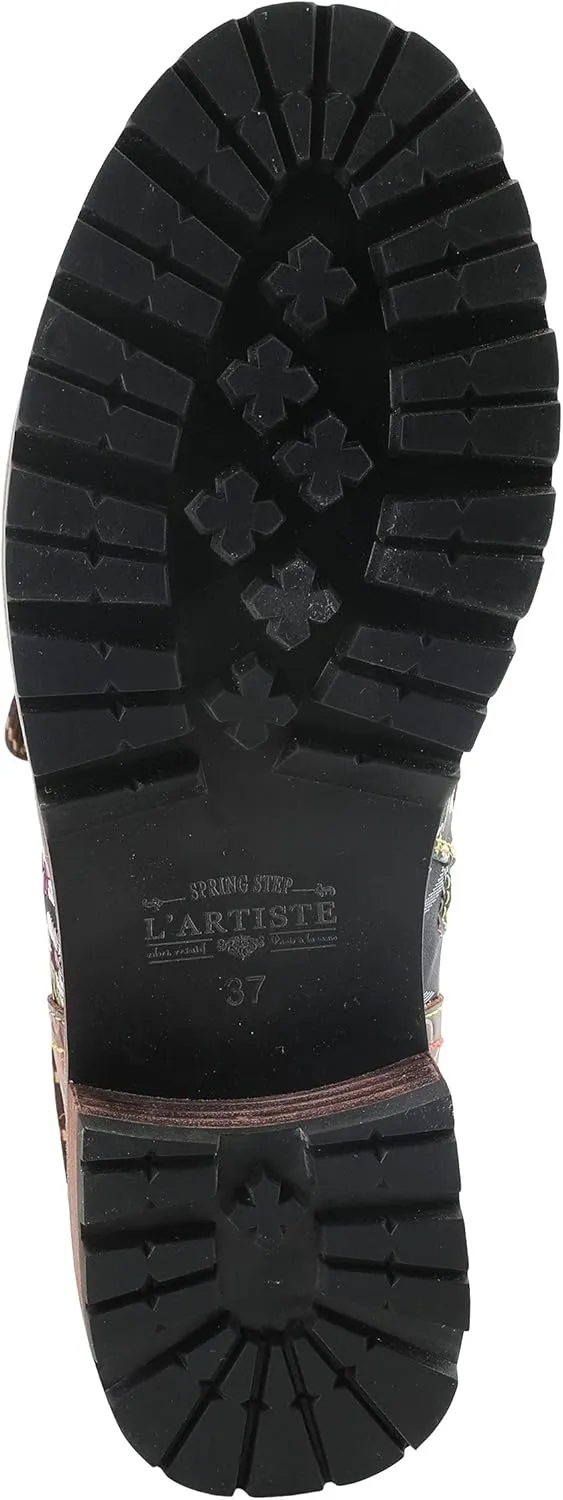 Spring Step L'Artiste Fantastic Booties for Women - Floral Hand Painted Womens Ankle Boots Low Heel - Everyday Wear Leather and Textile Western Booties