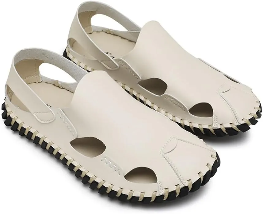Succttssful Leather Beach Sandals for Men Closed Toe Water Sandals Casual Summer Sandals Non Slip Walking Fisherman Shoes