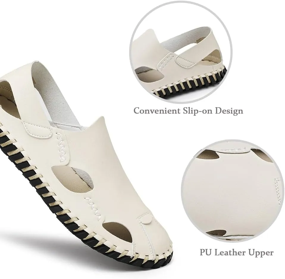 Succttssful Leather Beach Sandals for Men Closed Toe Water Sandals Casual Summer Sandals Non Slip Walking Fisherman Shoes