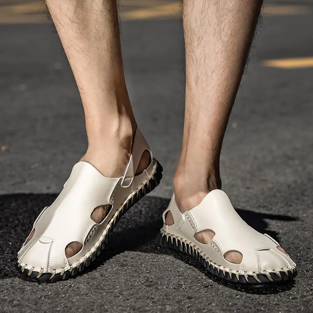 Succttssful Leather Beach Sandals for Men Closed Toe Water Sandals Casual Summer Sandals Non Slip Walking Fisherman Shoes