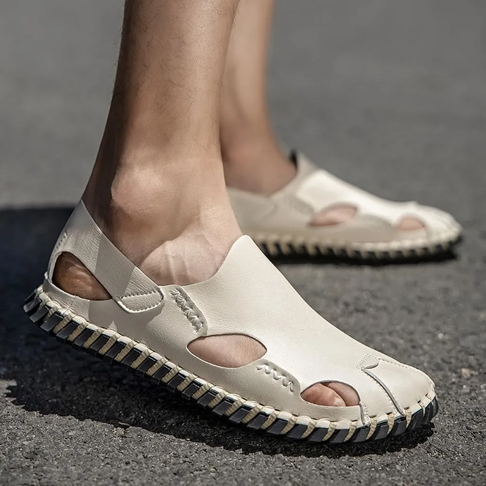 Succttssful Leather Beach Sandals for Men Closed Toe Water Sandals Casual Summer Sandals Non Slip Walking Fisherman Shoes