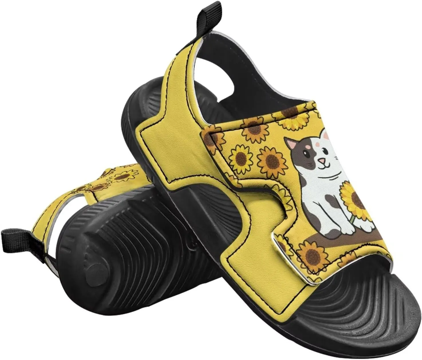 Sunflower Printed Boys' Sandals Hook and Loop Athletic Sandals for (Toddler/Little Kid/Big Kid) for Daily Wear