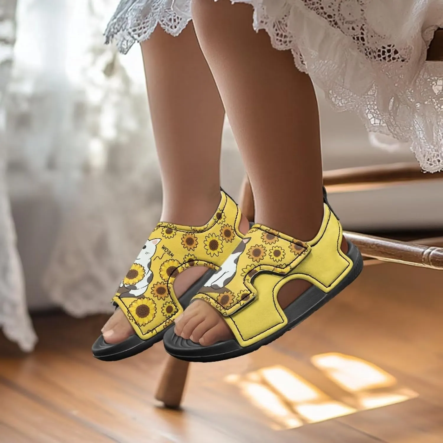 Sunflower Printed Boys' Sandals Hook and Loop Athletic Sandals for (Toddler/Little Kid/Big Kid) for Daily Wear
