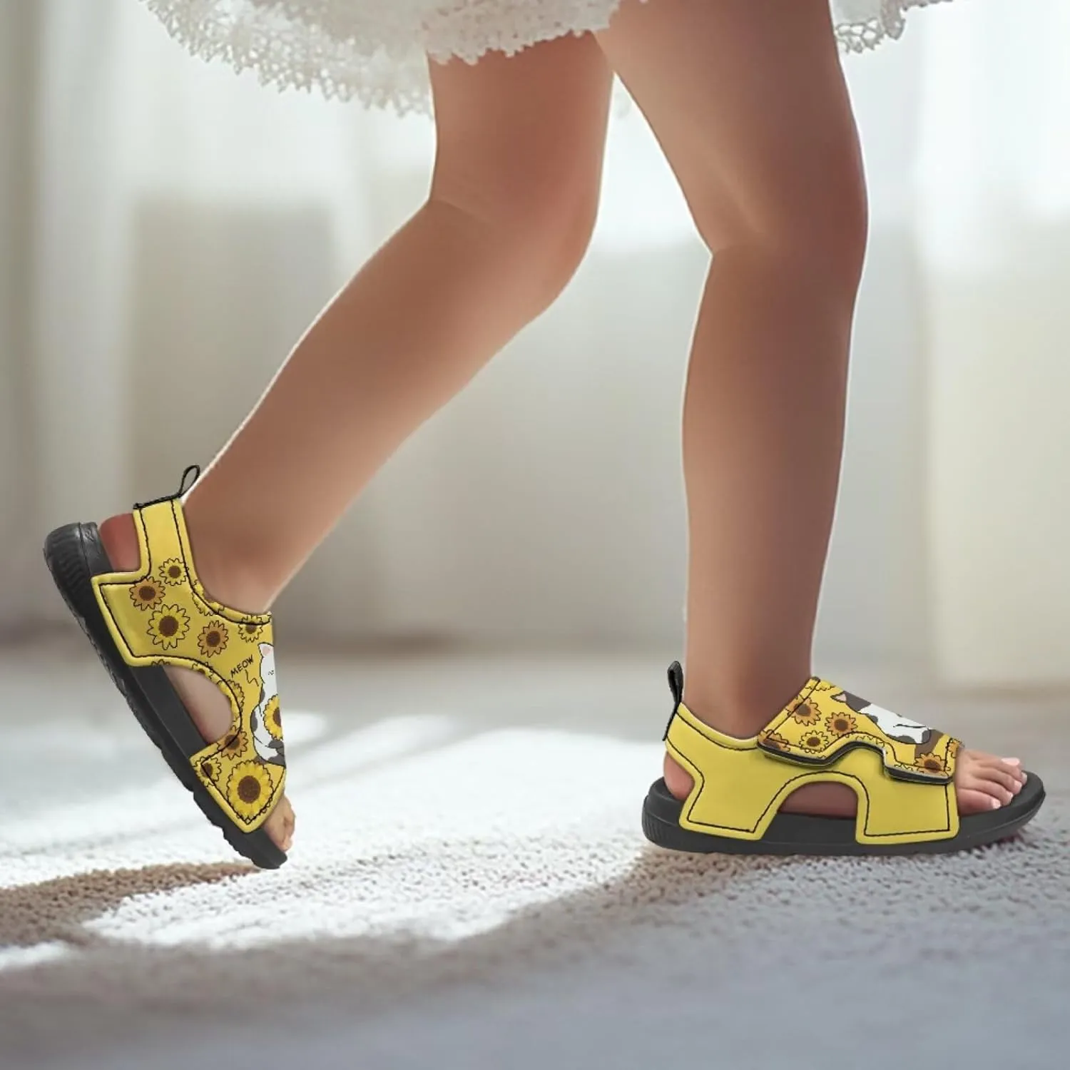Sunflower Printed Boys' Sandals Hook and Loop Athletic Sandals for (Toddler/Little Kid/Big Kid) for Daily Wear