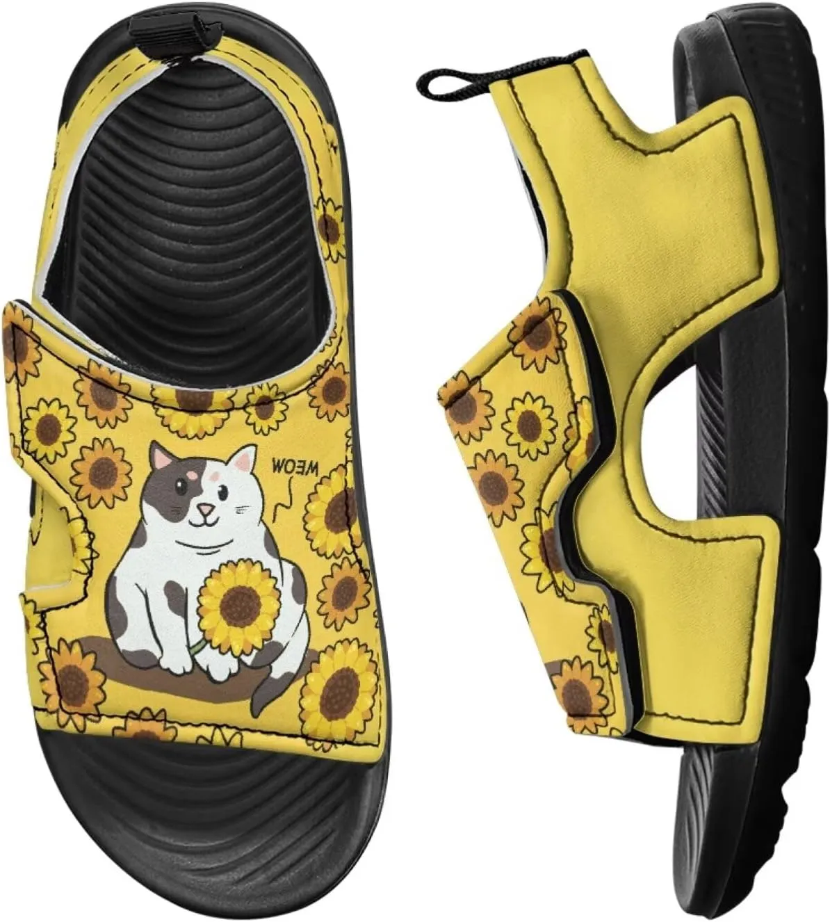Sunflower Printed Boys' Sandals Hook and Loop Athletic Sandals for (Toddler/Little Kid/Big Kid) for Daily Wear