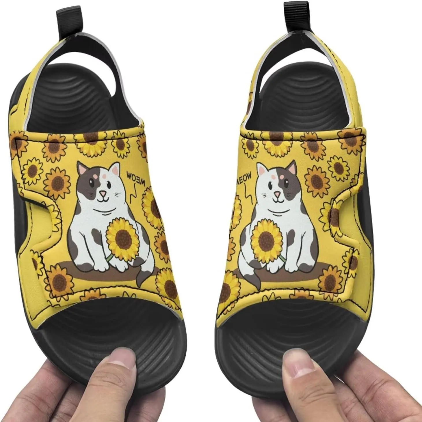Sunflower Printed Boys' Sandals Hook and Loop Athletic Sandals for (Toddler/Little Kid/Big Kid) for Daily Wear