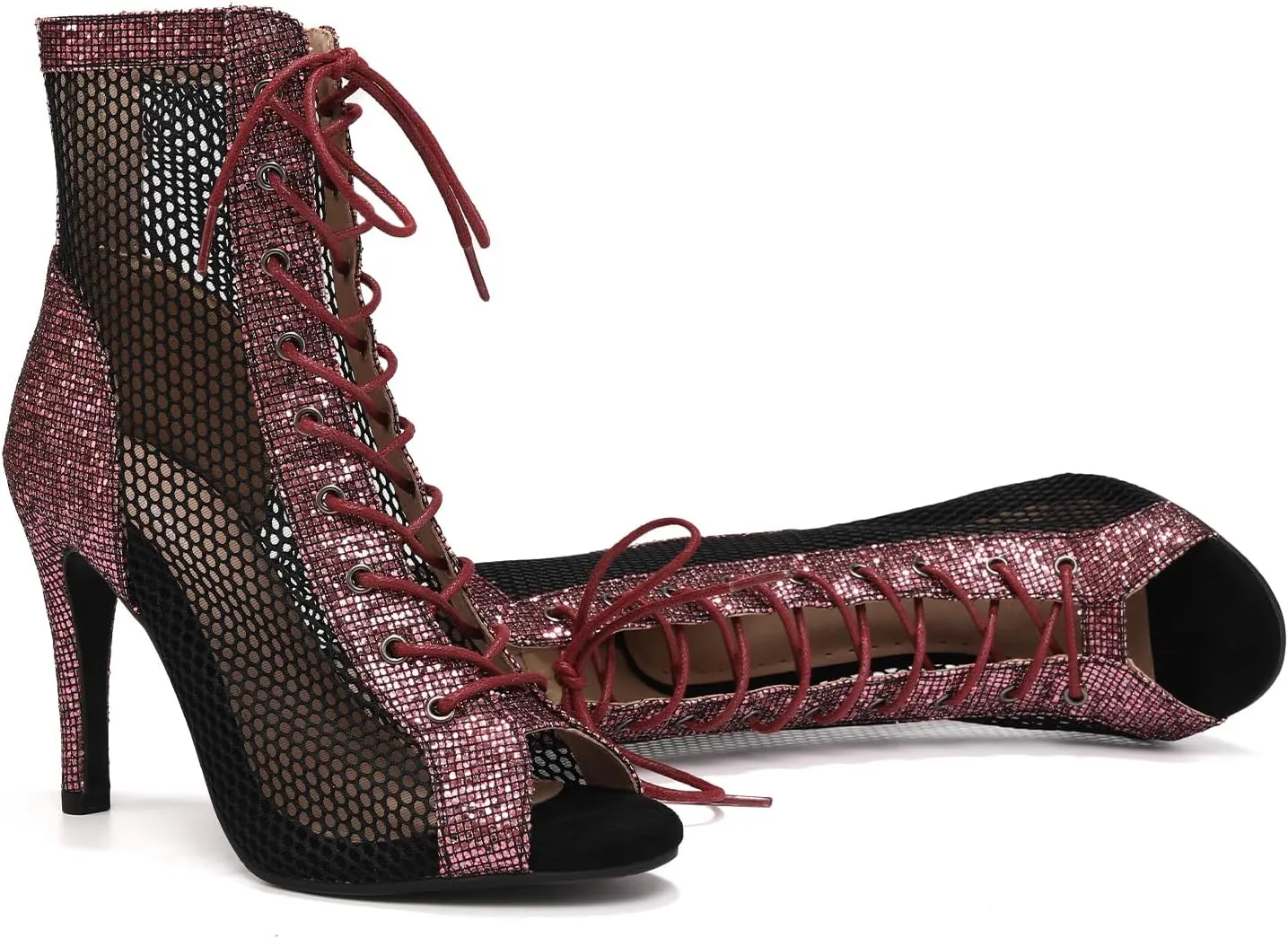 SWDZM Women Latin Dance Boots Ankle Open Toe Ballroom Salsa Professional Dancing Heels