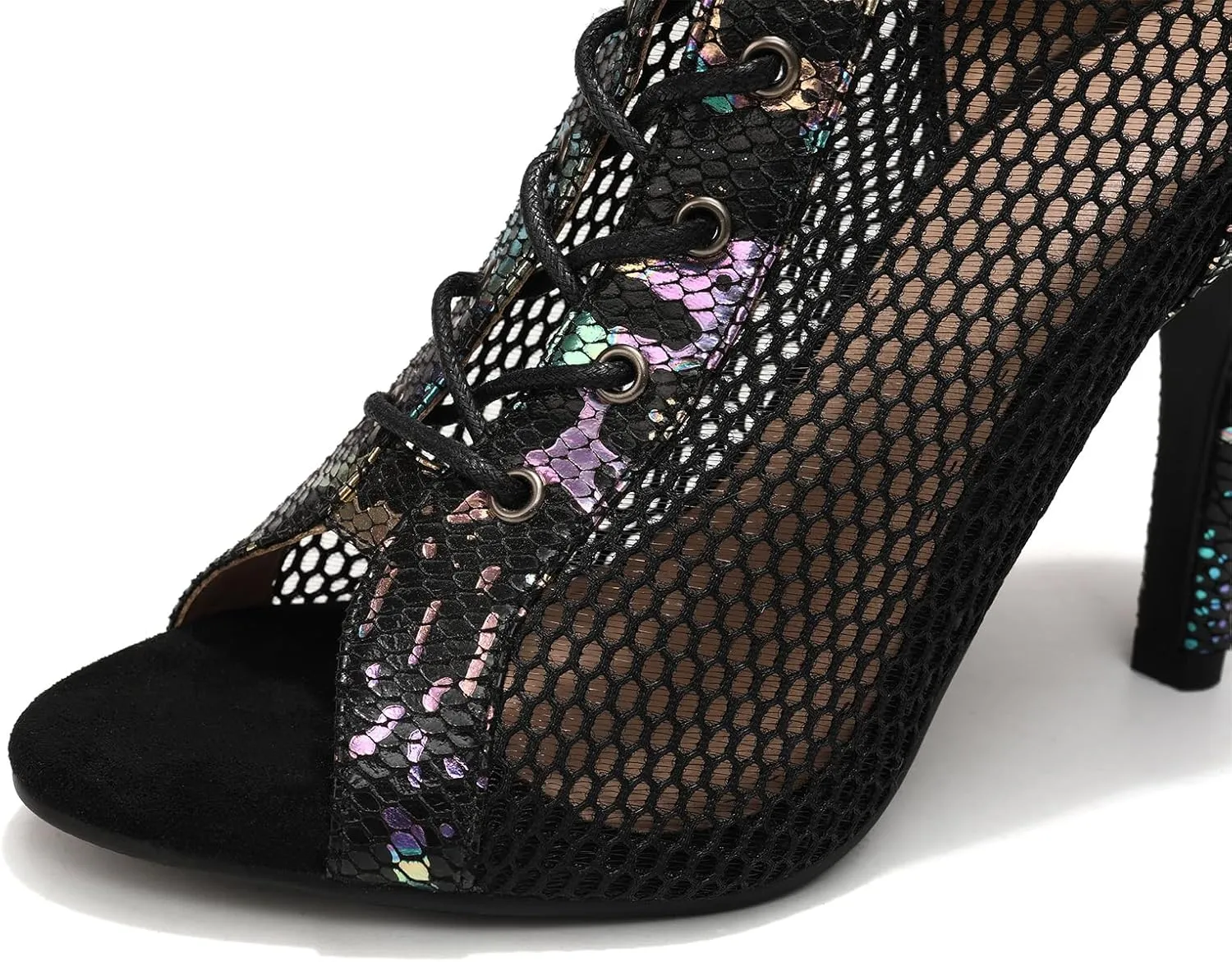 SWDZM Women Latin Dance Boots Ankle Open Toe Ballroom Salsa Professional Dancing Heels