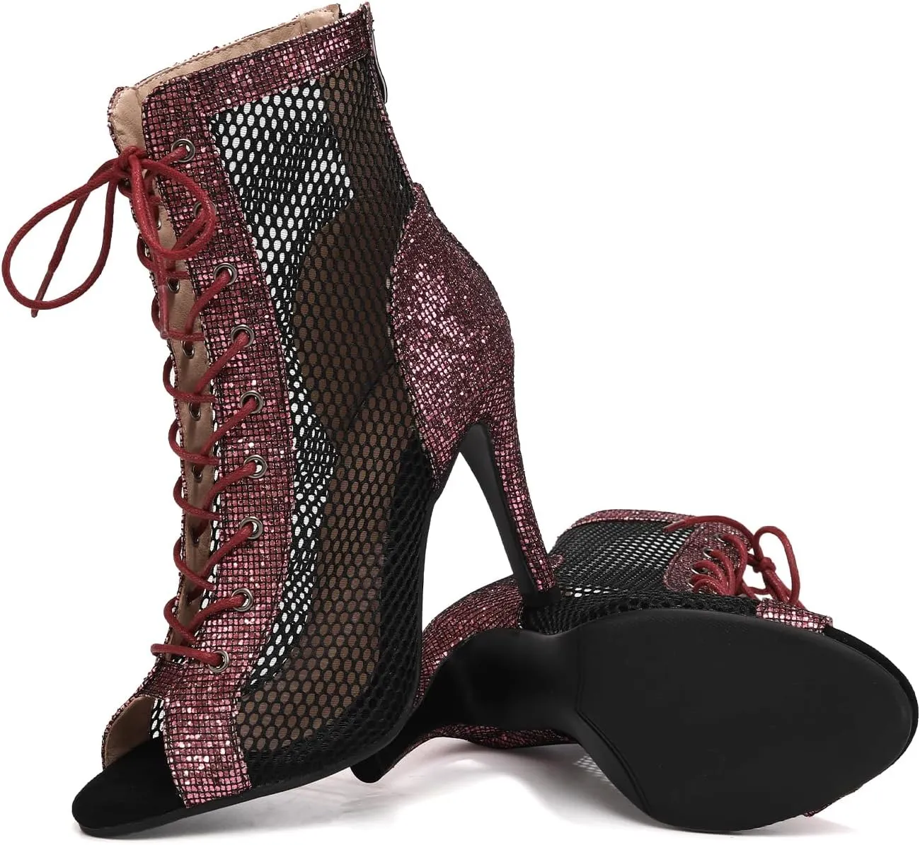 SWDZM Women Latin Dance Boots Ankle Open Toe Ballroom Salsa Professional Dancing Heels