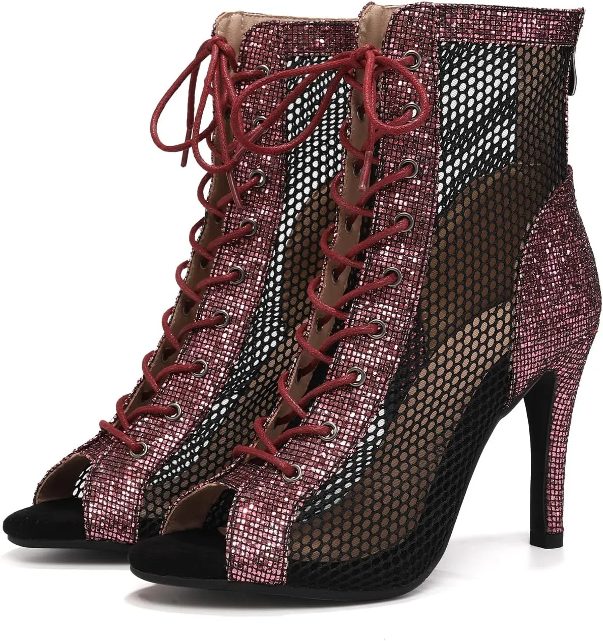 SWDZM Women Latin Dance Boots Ankle Open Toe Ballroom Salsa Professional Dancing Heels