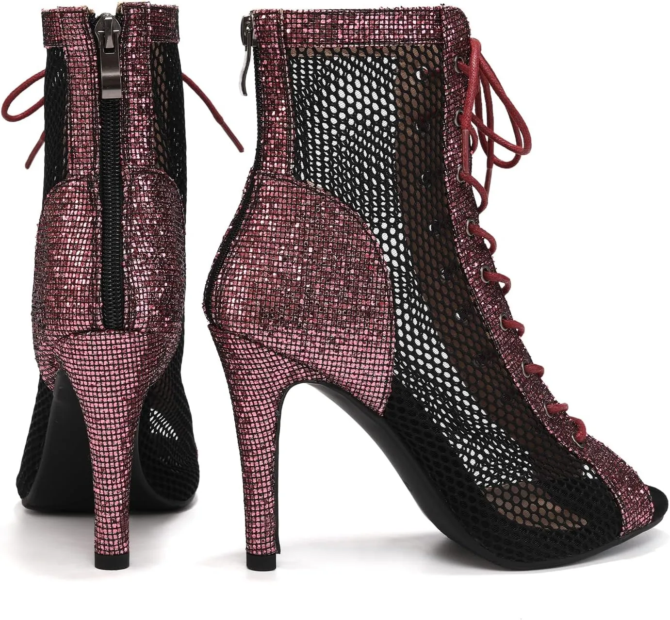 SWDZM Women Latin Dance Boots Ankle Open Toe Ballroom Salsa Professional Dancing Heels