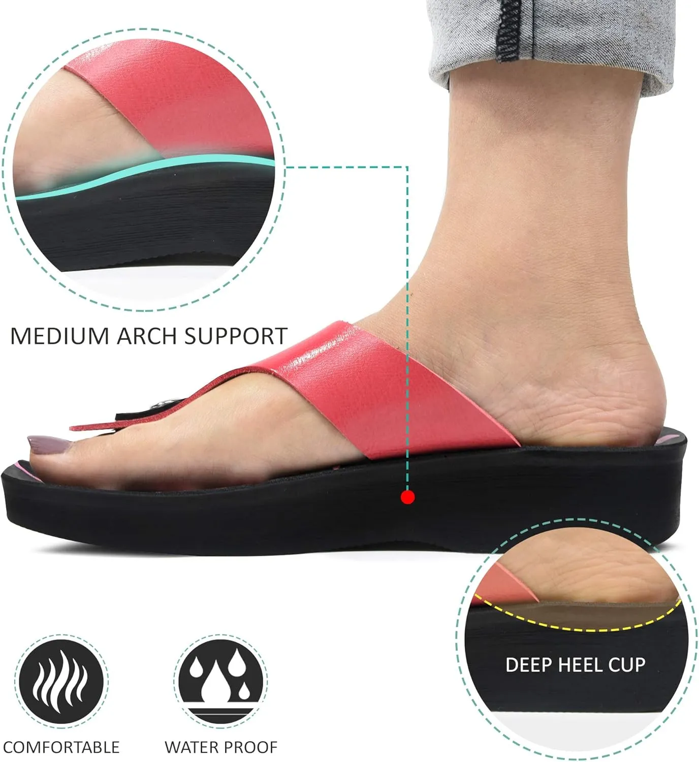 T-Bar Buckle Strap Sandals Flip Flop Slides for Women