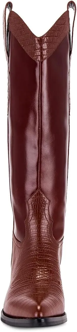 Tang'scuisins Women Modern Closed Pointed Toe Knee High Boots Chunky Mid Heel Pull on Riding Boots Casual Outdoor Dress Office Cowboy Boots Size 4-16 US