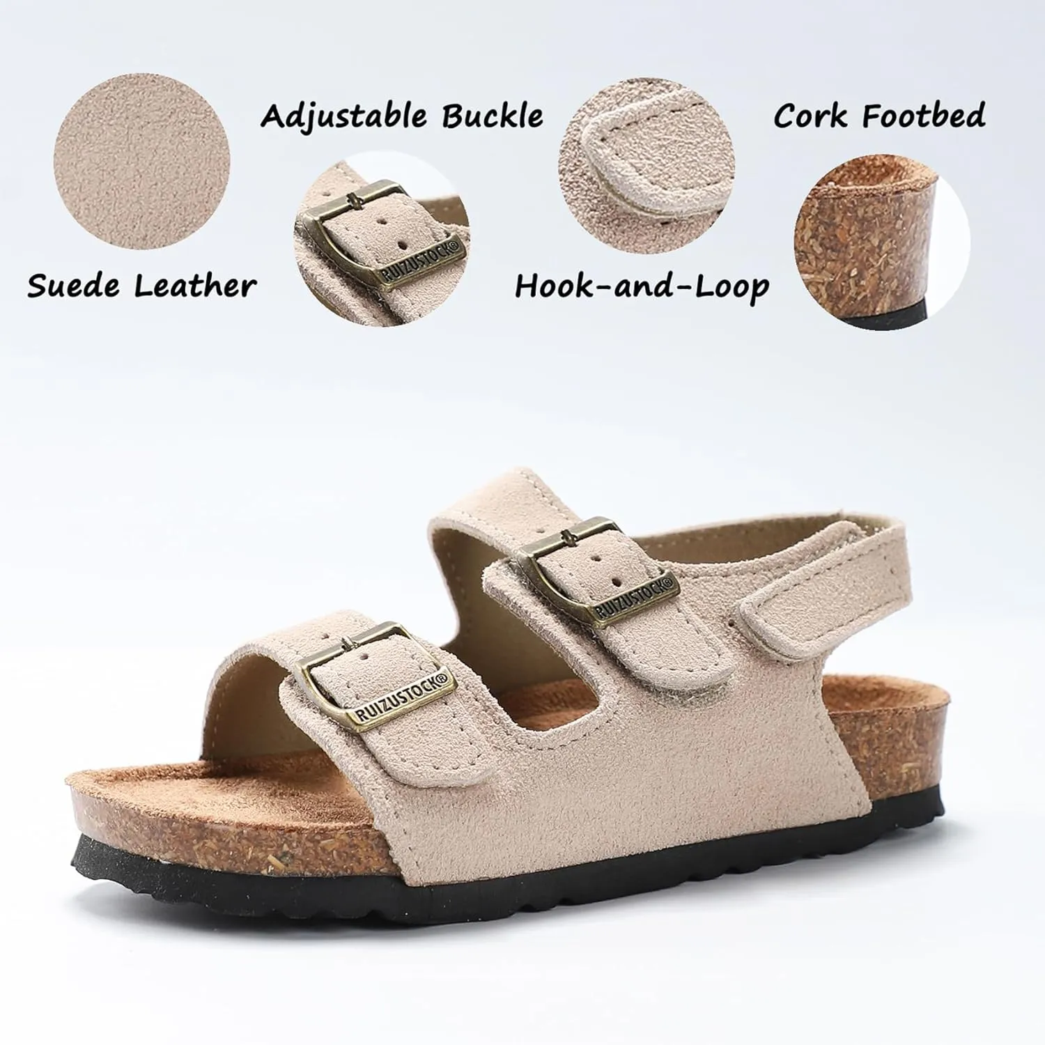 Toddler Sandals Boys Girls Cork Footbed Sandals Kids Adjustable Back Strap Slippers Double Buckle Slide Beach Shoes for Indoor Outdoor
