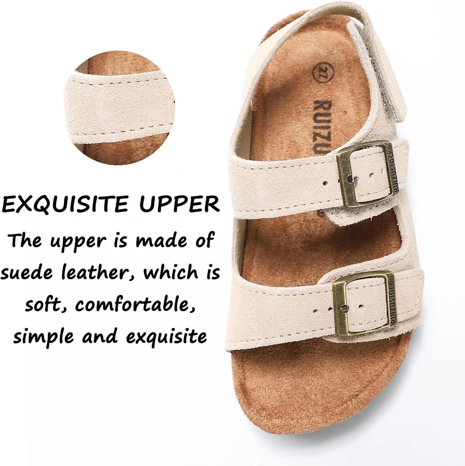 Toddler Sandals Boys Girls Cork Footbed Sandals Kids Adjustable Back Strap Slippers Double Buckle Slide Beach Shoes for Indoor Outdoor