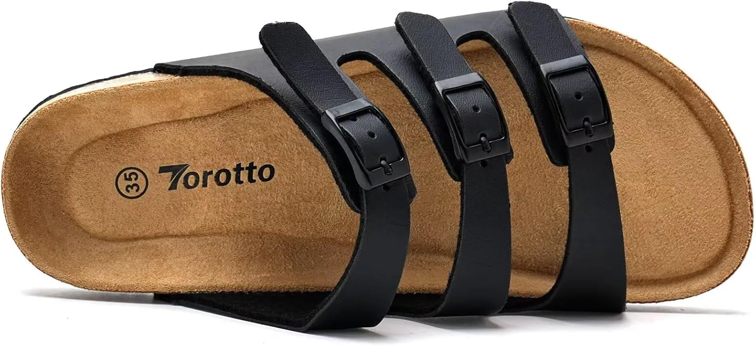 Torotto Boys Girls Sandals with Cork Footbed Adjustable Buckle Casual Slides Sandals Open Toes Flat for Kids Toddler