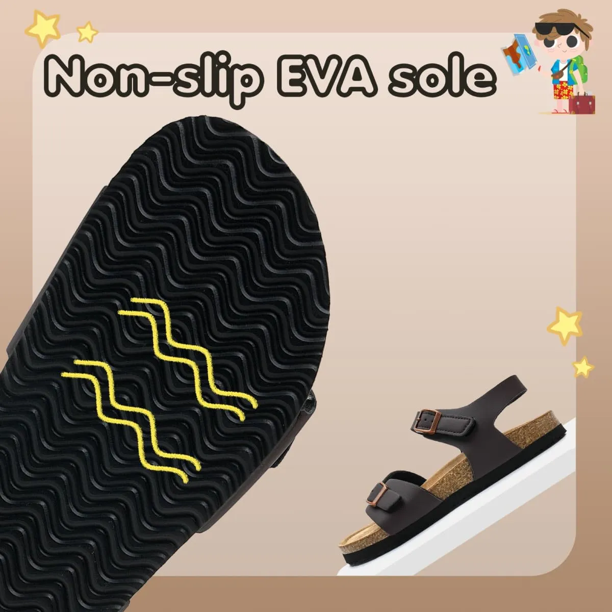 Torotto Girls Boys Sandals with Cork Footbed Adjustable Buckle Casual Slides Sandals Open Toes Flat for Kids Toddler