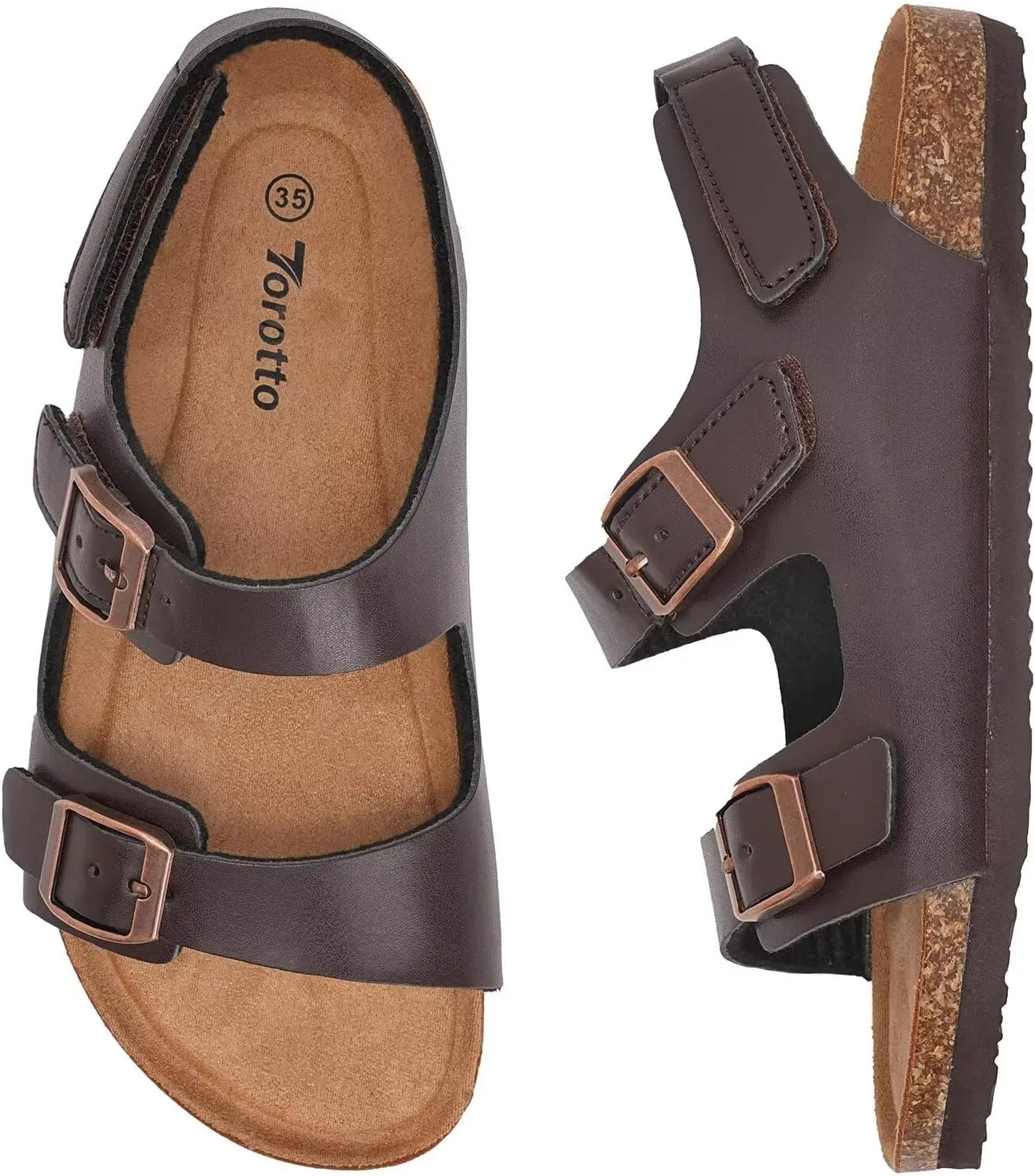 Torotto Toddler Kids Sandals Boys Girls Cork Footbed Sandals with Adjustable Buckle Casual Slides Open Toes Flat
