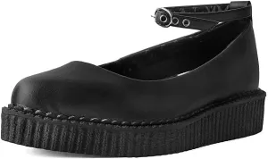 T.U.K. Shoes Black TUKSkin Vegan Pointed Ballet Ankle Strap Creeper Sneaker Mary Janes for Women