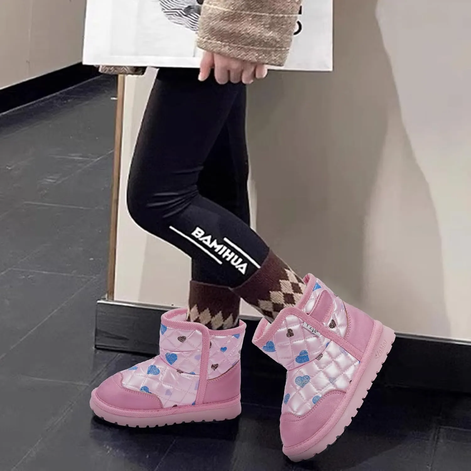 TZJS Boys Girls Winter Boots Kids Lightweight Outdoor Hiking Warm Snow Boot Faux Fur Lined Cold Weather Shoes for Toddler/Little Kids