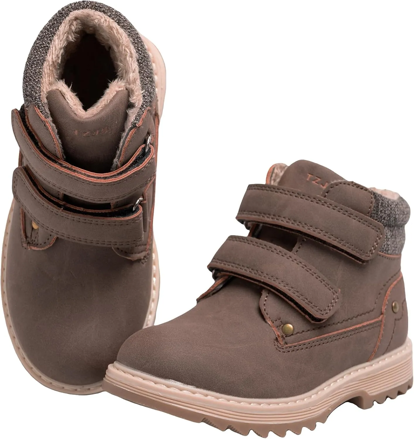 TZJS Kids' Hiking Work Boots for Boys Girls, Waterproof Outdoor Ankle Boots with Hook and Loop