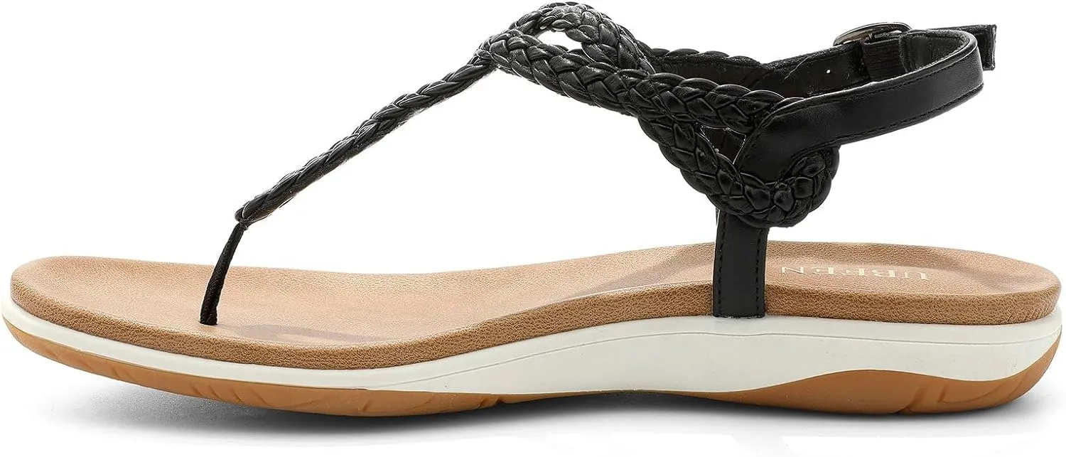 UBFEN Womens Flat Sandals Dress Braided T-Strap Thong Sandals with Arch Support Comfortable for Walking