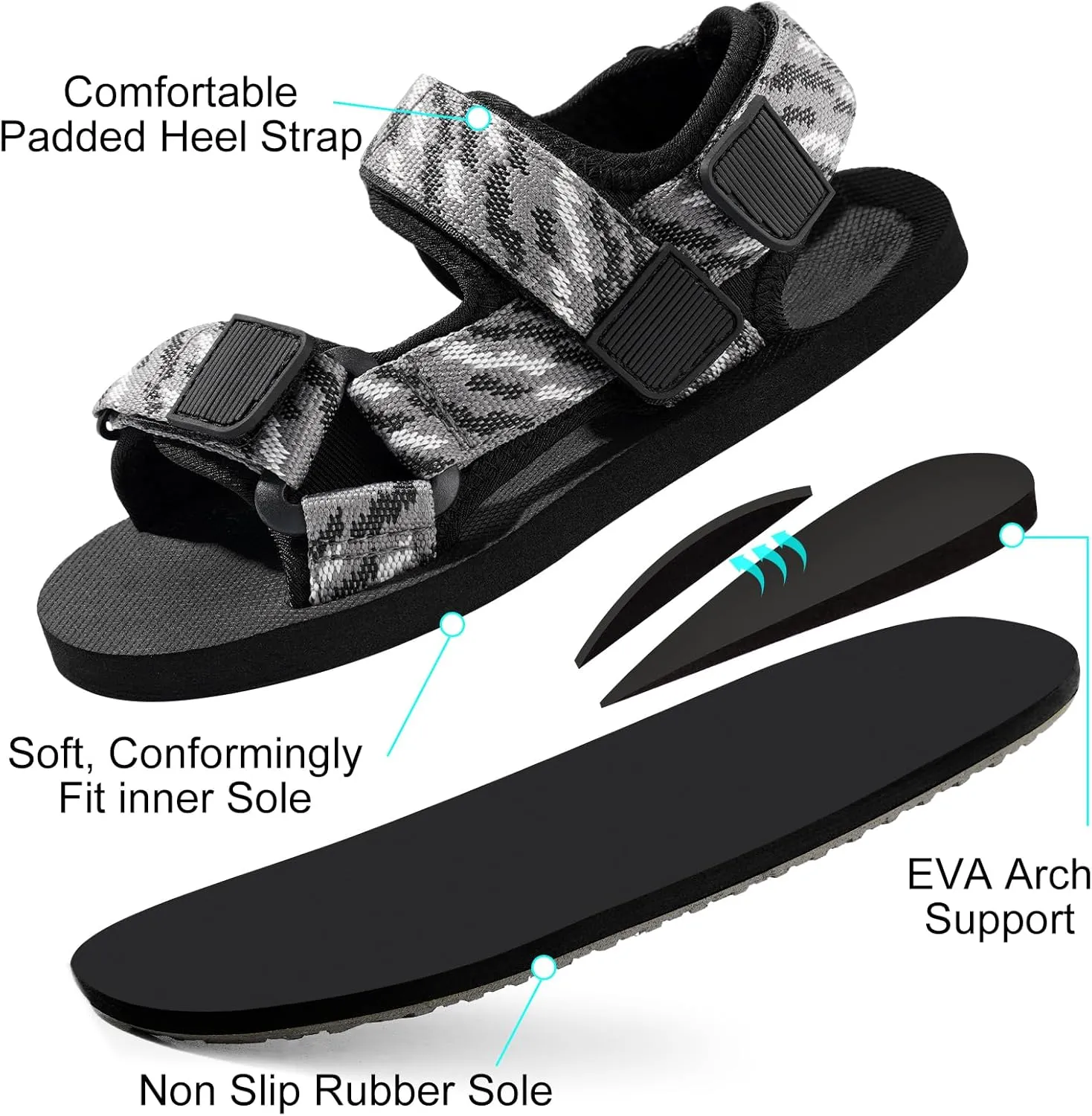 Unisex-Child Big Kids Sandals Adjustable Straps Slip on Athletic Sandals Outdoor Casual Shoes