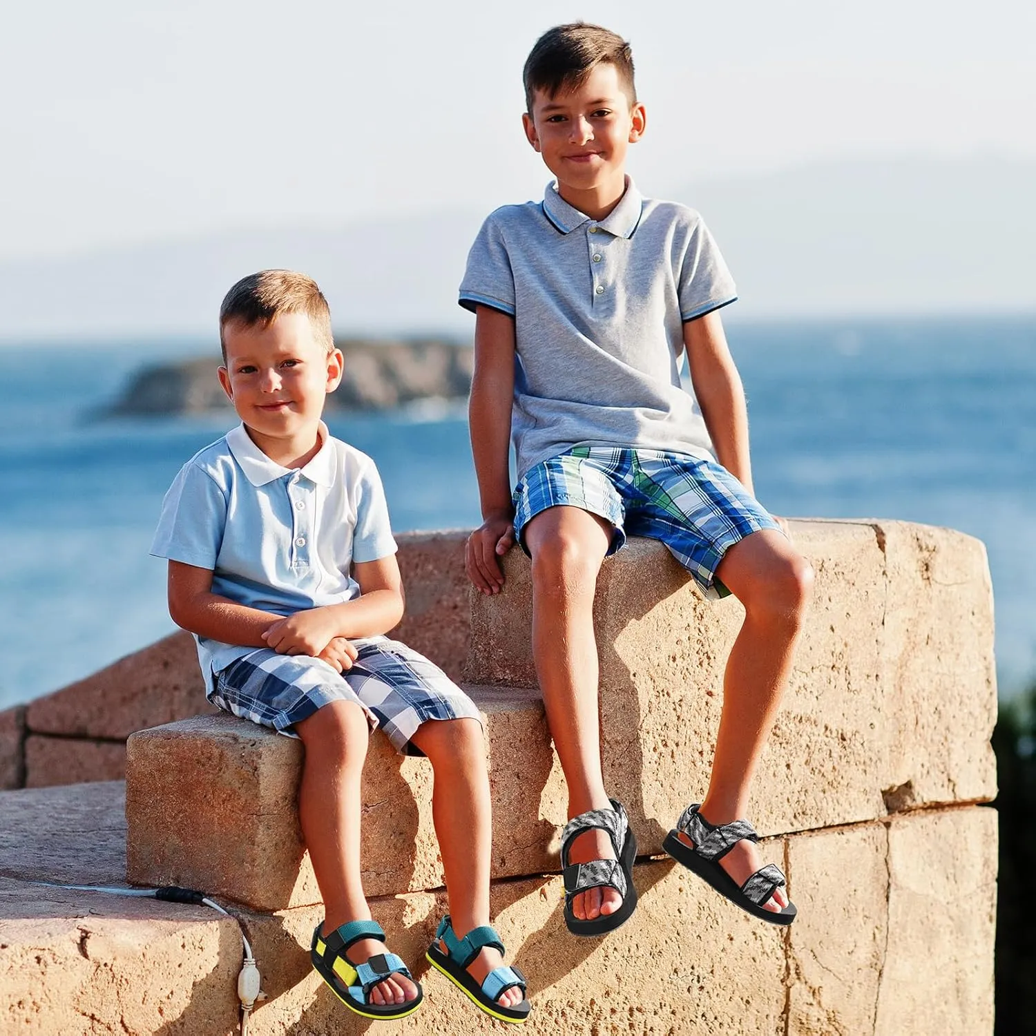 Unisex-Child Big Kids Sandals Adjustable Straps Slip on Athletic Sandals Outdoor Casual Shoes