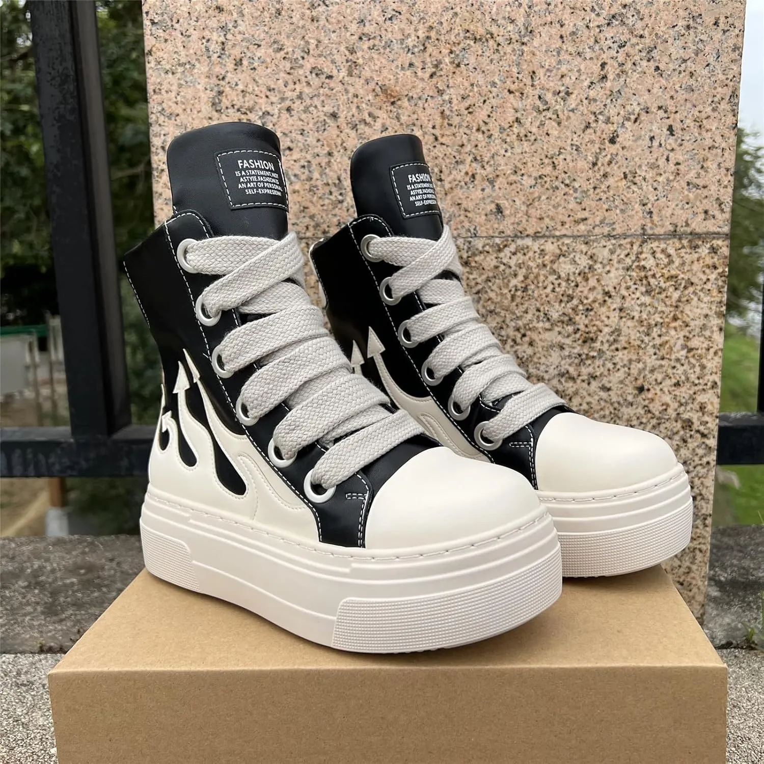 Unisex Platform Men and Women Sneakers Shoes Vintage Style High-top Thick Sole Lace-up with Zipper Tennis Shoes