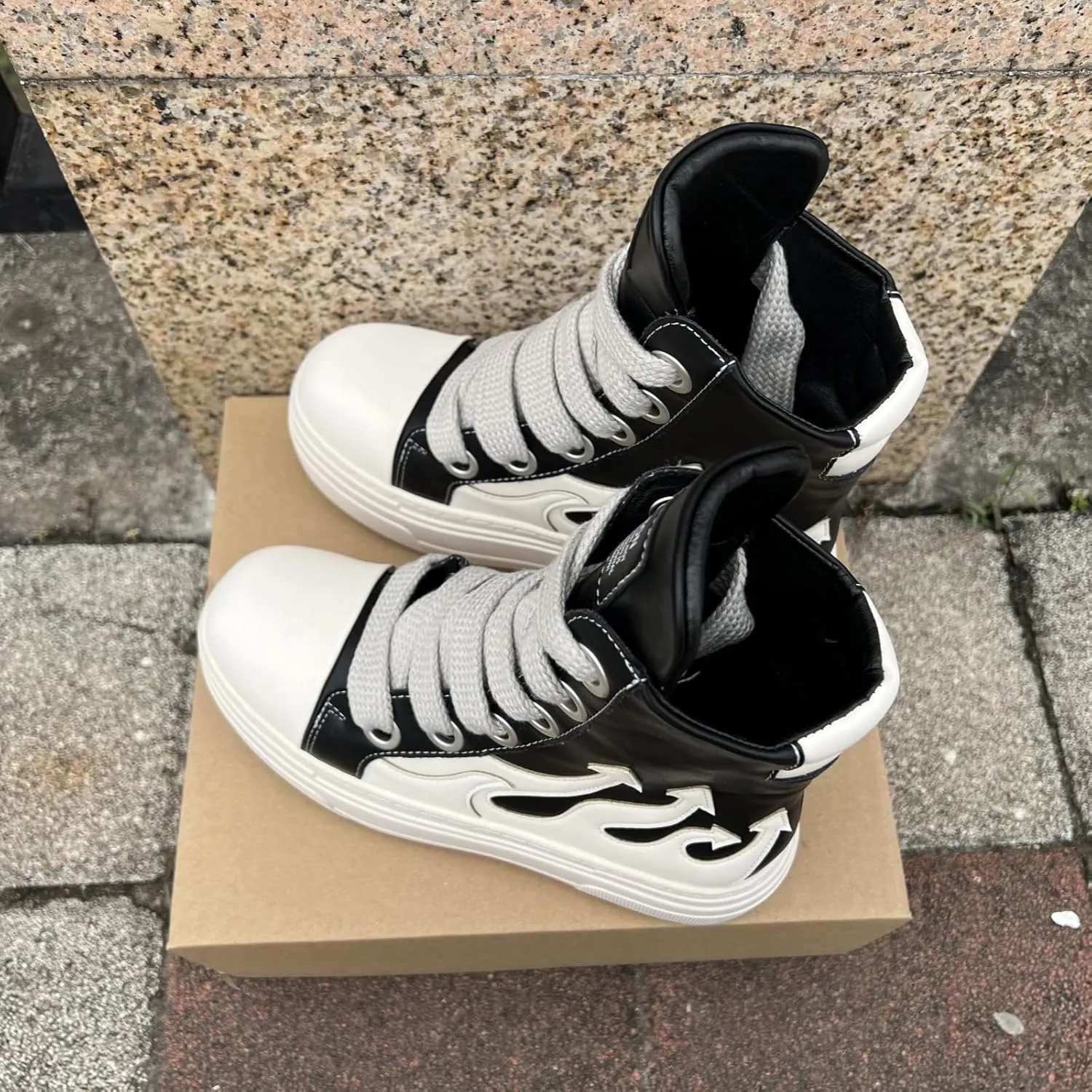 Unisex Platform Men and Women Sneakers Shoes Vintage Style High-top Thick Sole Lace-up with Zipper Tennis Shoes